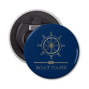 Nautical Gold Boat Wheel,Navy Blue Bottle Opener