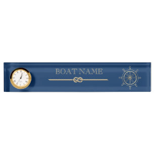 Nautical Gold Boat Wheel,Navy Blue    Nameplate