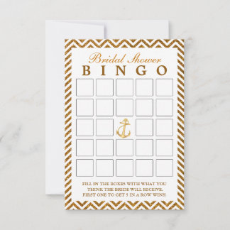 Nautical Gold Glitter Zigzag Bridal Bingo Cards