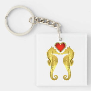 Nautical gold seahorse Celtic red heart/black  Key Ring