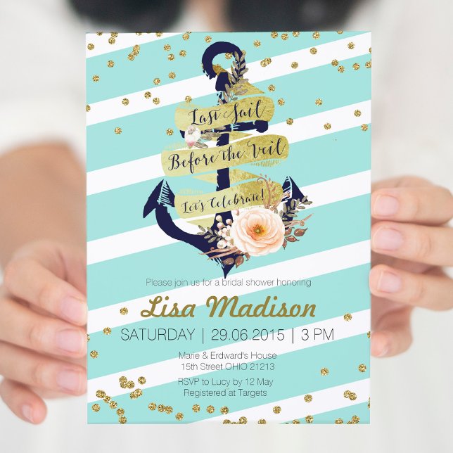 nautical gold striped bridal shower invitation (Creator Uploaded)