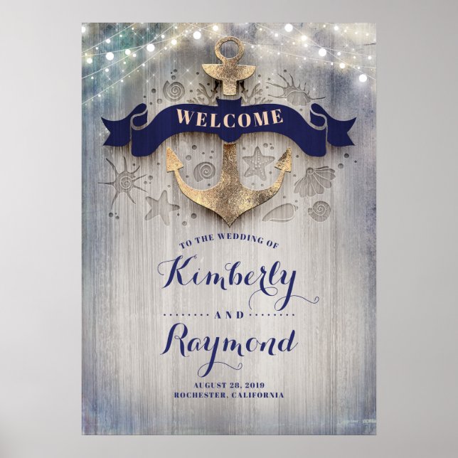 Nautical Golden Anchor Wedding Welcome Sign (Front)