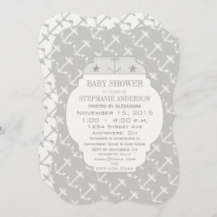 Nautical Gray Anchor Baby Shower Invitation