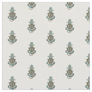 Nautical Green Anchor Boating Marine Theme Fabric