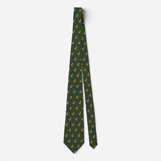 Nautical Green and Yellow Anchor Tie (Front)