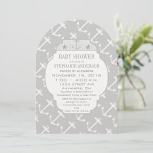 Nautical Grey Anchor Baby Shower Invitation