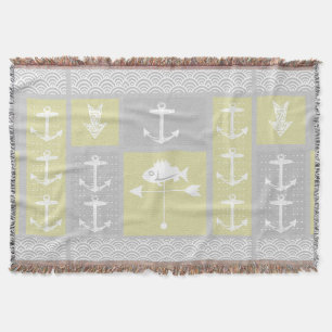 Nautical Grey Anchor Fish Weather Vane Pattern Throw Blanket