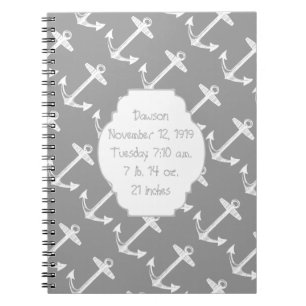 Nautical Grey Anchor Spiral Notebook