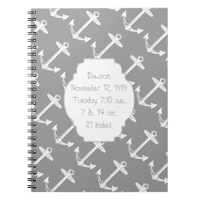 Nautical Grey Anchor Spiral Notebook (Front)