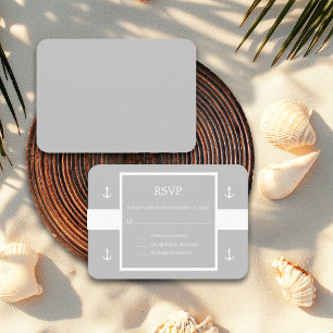 Nautical Grey Anchor Stripes Wedding RSVP Enclosure Card