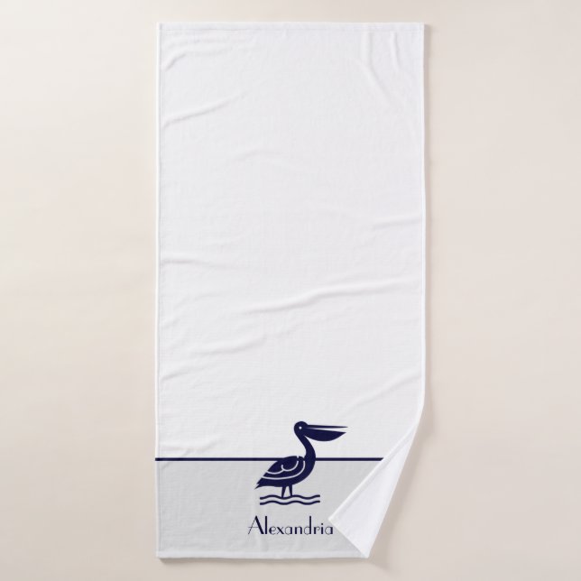 Nautical Grey White and Navy Blue  Pelican Bath To Bath Towel Set (Bath Towel)