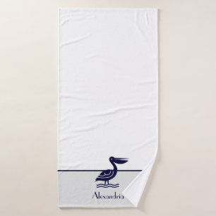 Nautical Grey White and Navy Blue  Pelican Bath To Towel Set