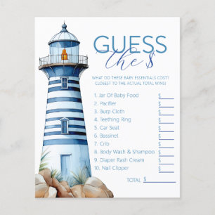 Nautical Guess The Price Baby Shower Game Sheet