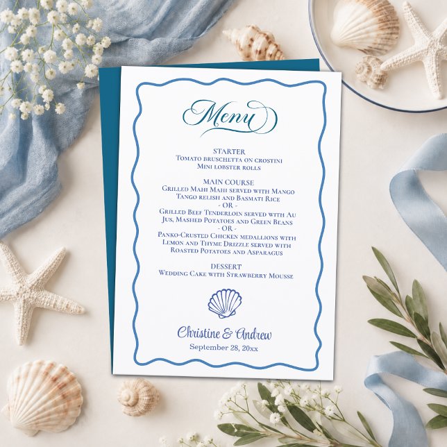Nautical Hand Drawn Blue Frame Wedding Menu (Creator Uploaded)