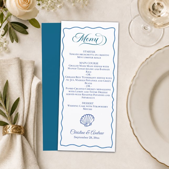 Nautical Hand Drawn Blue Frame Wedding Menu (Creator Uploaded)