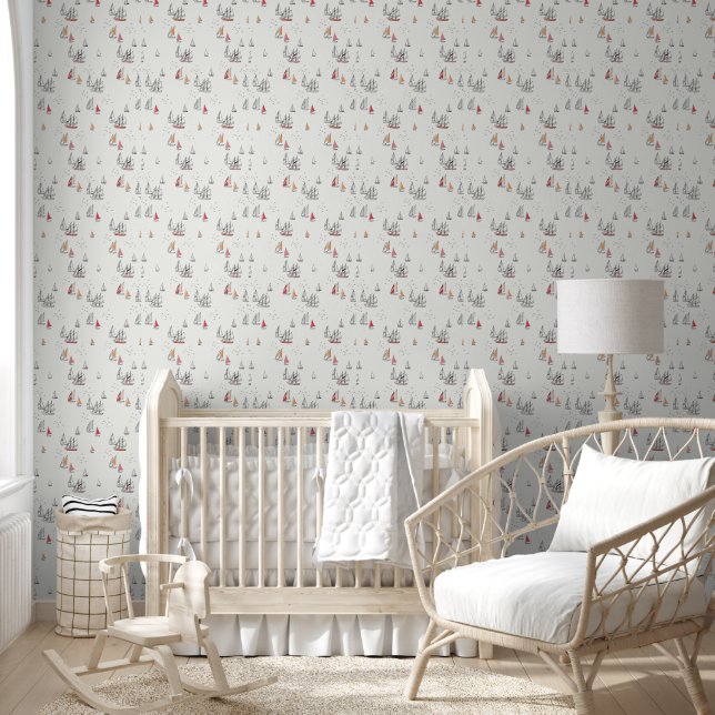 Nautical Hand Drawn Sailboats Seamless  Wallpaper (Kids)