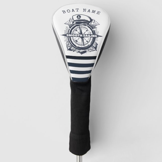 Nautical Hat, Anchor,Wheel Navy Blue Striped  Golf Head Cover (Front)