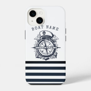 Nautical Hat, Anchor,Wheel Navy Blue Striped iPhone 14 Case