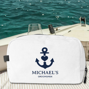 Nautical Heart Anchor Personalised White Groomsmen Dopp Kit