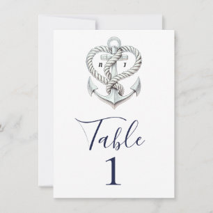 Nautical Heart Rope Anchor Coastal Table Number