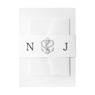 Nautical Heart Rope Anchor Coastal Wedding Invitation Belly Band