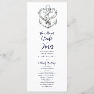 Nautical Heart Rope Anchor Coastal Wedding Program Programme