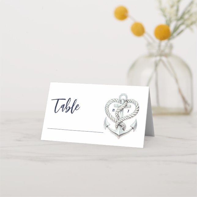 Nautical Heart Rope Anchor Wedding Table Seating Place Card (Front)