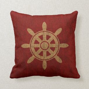 Nautical Helm Wheel Red Cushion