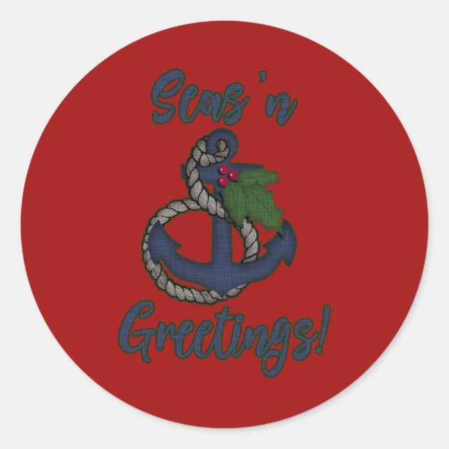 Nautical Holiday | Seas 'n Greetings Classic Round Sticker (Front)