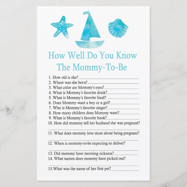Nautical How well do you know baby shower game (Front)