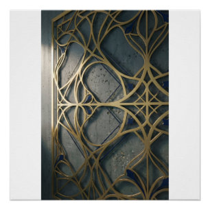 Nautical Industrial Deep Navy Gold Geometric Abstr Poster