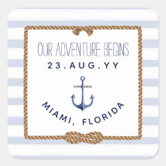 Nautical Infinity Knot Blue White Striped Wedding Square Sticker