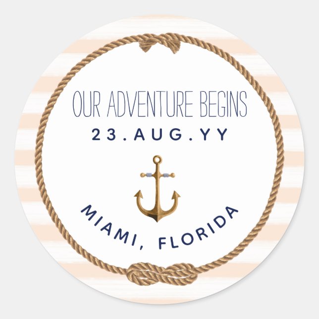 Nautical Infinity Knot Coral White Striped Wedding Classic Round Sticker (Front)