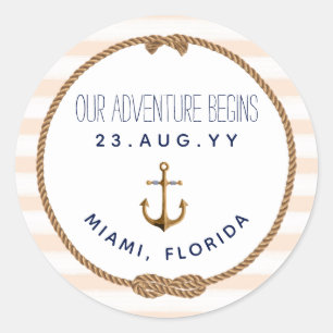 Nautical Infinity Knot Coral White Striped Wedding Classic Round Sticker