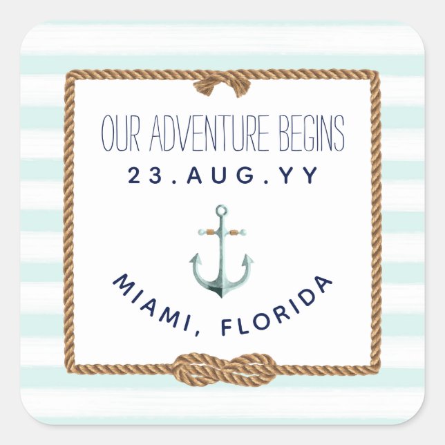Nautical Infinity Knot Mint White Striped Wedding  Square Sticker (Front)