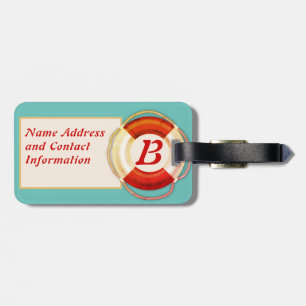 Nautical Initial Retro Life Preserver Pattern Luggage Tag