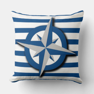 Nautical Inspired Compass and Stripes Pattern Cushion