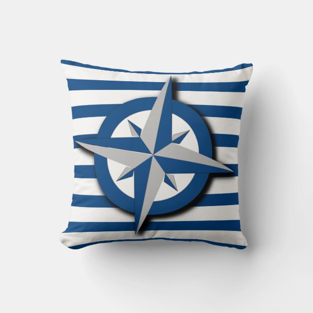 Nautical Inspired Compass and Stripes Pattern Cushion (Front)