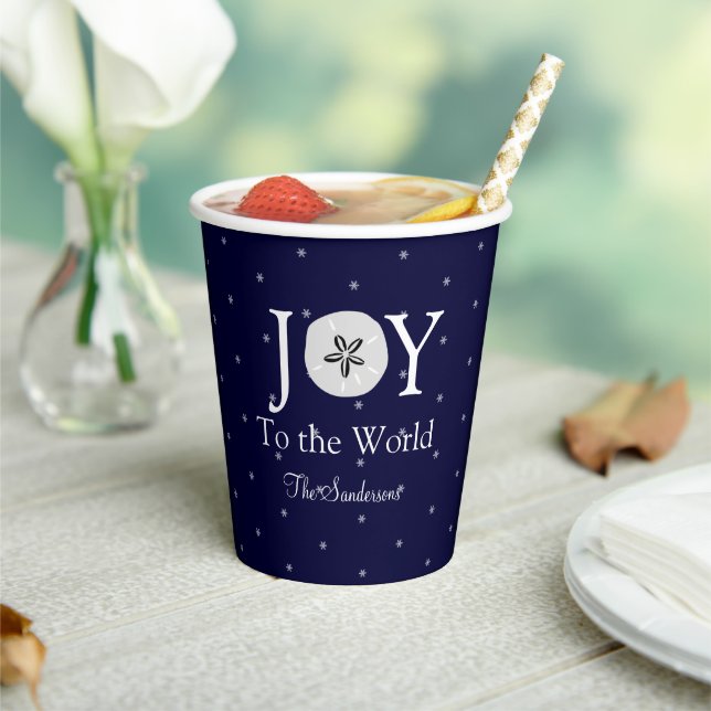 Nautical Joy Sandollar Blue White Christmas  Paper Cups (Insitu)