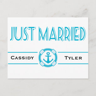 Nautical Just Married Turquoise Anchor Wedding Announcement Postcard