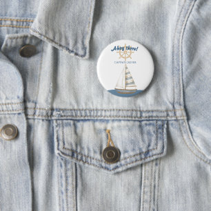 Nautical Kids Birthday Navy Blue & White boat 6 Cm Round Badge
