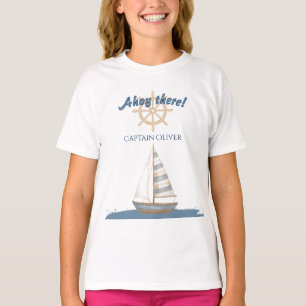 Nautical Kids Birthday   Navy Blue & White boat T-Shirt