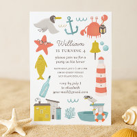 Nautical kids birthday party. Sea animals. Boy