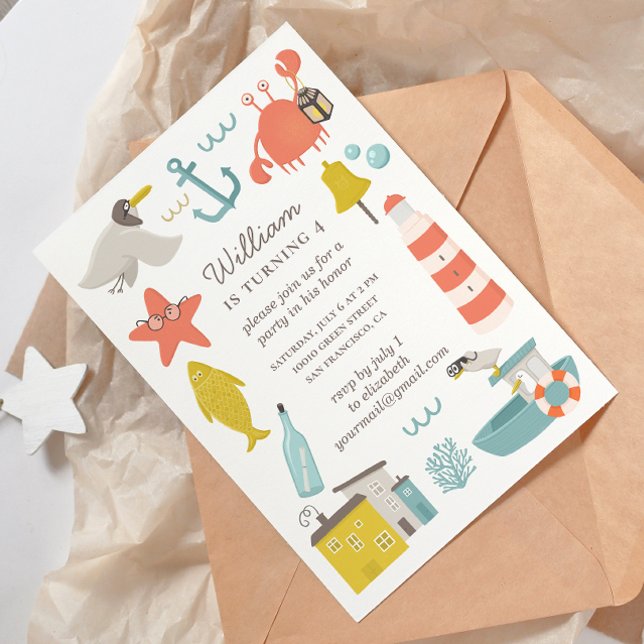 Nautical kids birthday party. Sea beach animals Invitation (Creator Uploaded)