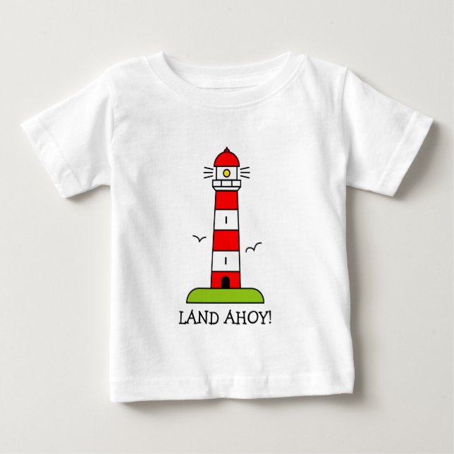 Nautical kids clothes | Striped lighthouse cartoon Baby T-Shirt (Front)