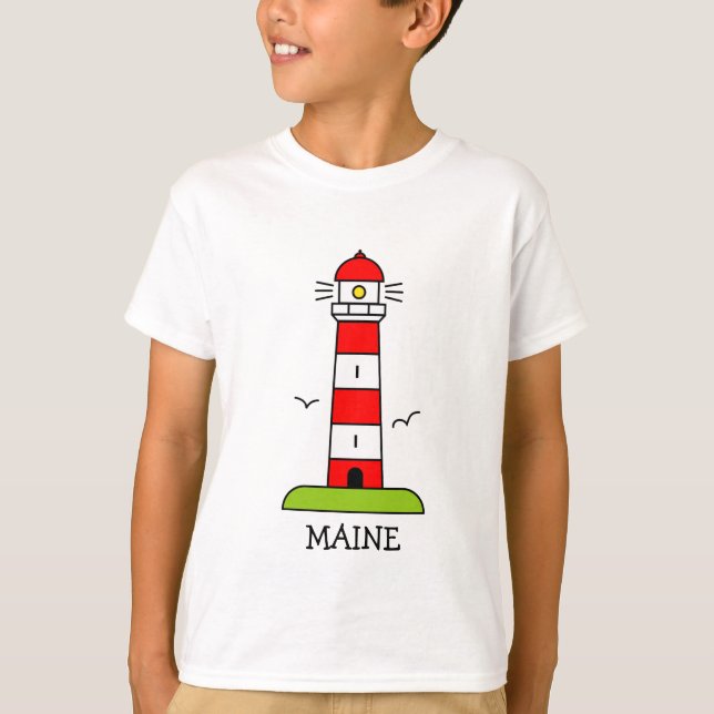 Nautical kids clothing | Maine lighthouse cartoon T-Shirt (Front)