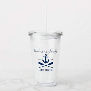 Nautical Lake House Anchor Oars Family Navy Blue Acrylic Tumbler