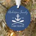 Nautical Lake House Anchor Oars Family Navy Blue Ornament<br><div class="desc">Stylish Script Nautical Lake House Anchor Oars Family Name Navy Blue Ornament</div>