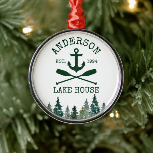 Nautical Lake House Anchor Oars Pines Round Metal Tree Decoration