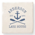 Nautical Lake House Blue Anchor Oars Sandstone